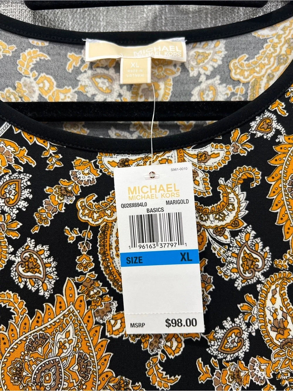 Michael Kors Black and Gold Paisley Midi Dress